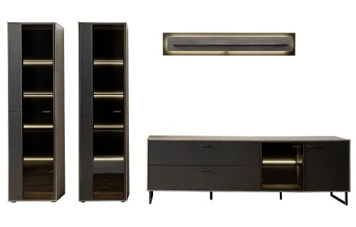Wohnkombination Venezia 3 | Softblack / Vulcano Eiche | 4-teilig | optional LED Beleuchtung