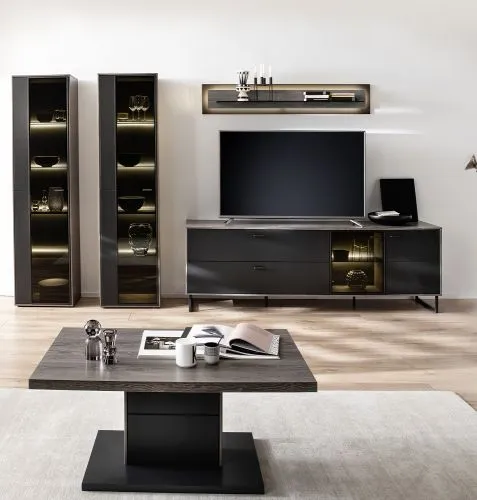 Wohnkombination Venezia 3 | Softblack / Vulcano Eiche | 4-teilig | optional LED Beleuchtung