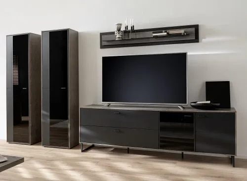 Wohnkombination Venezia 3 | Softblack / Vulcano Eiche | 4-teilig | optional LED Beleuchtung