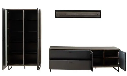 Wohnkombination Venezia | Softblack / Vulcano Eiche | 3-teilig | ohne Beleuchtung