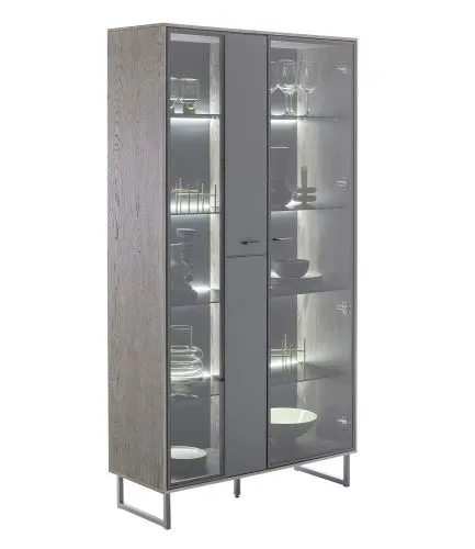 Wohnkombination Venezia | Softblack / Vulcano Eiche | 3-teilig | TV-Board & Kombi-Vitrine mit Beleuchtung