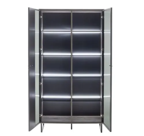 Wohnkombination Venezia | Softblack / Vulcano Eiche | 3-teilig | TV-Board & Kombi-Vitrine mit Beleuchtung