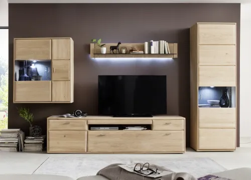 Wohnwand Anbauwand 3 Tarragona | Eiche Bianco | 4-teilig | LED Beleuchtung