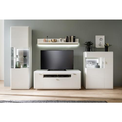 Wohnwand Anbauwand Amora 2 | weiß matt | 4-teilig | LED Beleuchtung