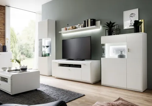 Wohnwand Anbauwand Amora 2 | weiß matt | 4-teilig | LED Beleuchtung