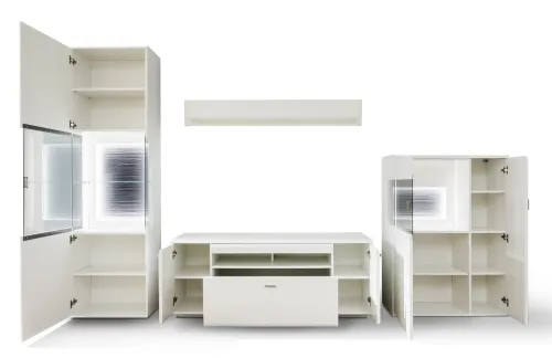 Wohnwand Anbauwand Amora 2 | weiß matt | 4-teilig | LED Beleuchtung