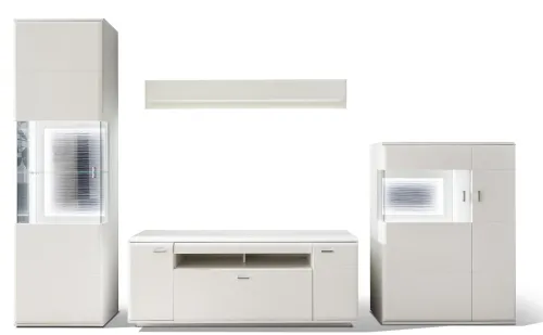 Wohnwand Anbauwand Amora 2 | weiß matt | 4-teilig | LED Beleuchtung