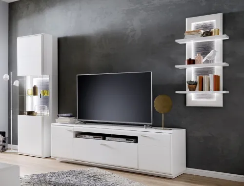 Wohnwand Anbauwand Amora | weiß matt | 3-teilig