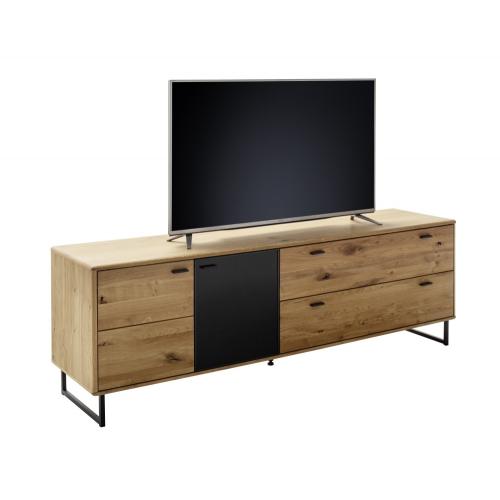 Wohnwand Anbauwand Arezzo 1 | Wildeiche massiv / anthrazit | 3-teilig | LED Beleuchtung