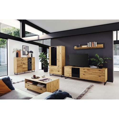 Wohnwand Anbauwand Arezzo 1 | Wildeiche massiv / anthrazit | 3-teilig | LED Beleuchtung