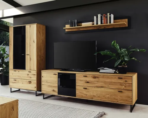 Wohnwand Anbauwand Arezzo 1 | Wildeiche massiv / anthrazit | 3-teilig