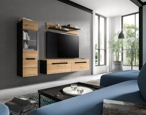 Wohnwand Anbauwand Canu | 2-teilig | Artisan / Basalt Grau ohne