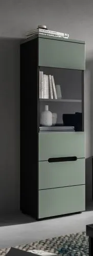 Wohnwand Anbauwand Canu | 2-teilig | Smoke Green / Basalt Grau mit Beleuchtung