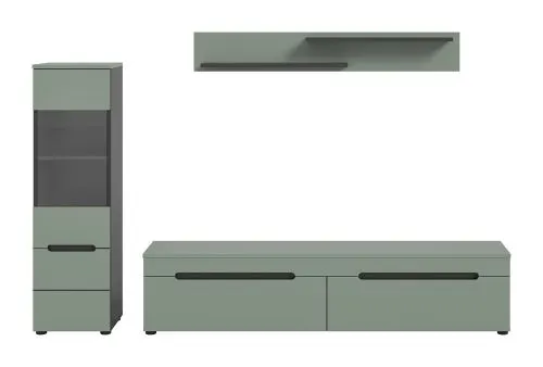 Wohnwand Anbauwand Canu | 2-teilig | Smoke Green / Basalt Grau ohne