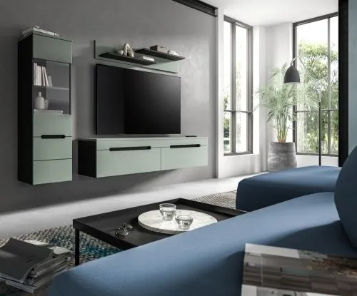 Wohnwand Anbauwand Canu | 2-teilig | Smoke Green / Basalt Grau ohne