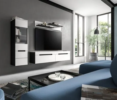 Wohnwand Anbauwand Canu | 2-teilig | weiß / Basalt Grau