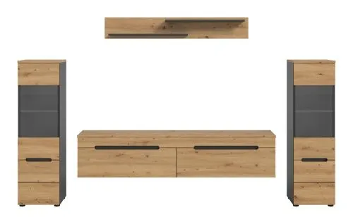 Wohnwand Anbauwand Canu | 3-teilig | Artisan / Basalt Grau | mit Beleuchtung