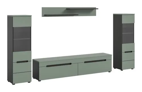 Wohnwand Anbauwand Canu | 3-teilig | Smoke Green / Basalt Grau | LED Beleuchtung