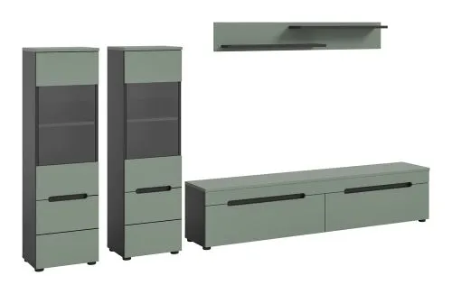 Wohnwand Anbauwand Canu | 3-teilig | Smoke Green / Basalt Grau | mit Beleuchtung