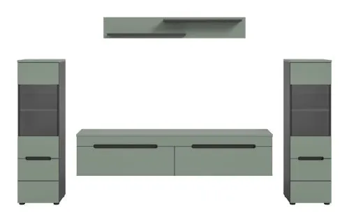 Wohnwand Anbauwand Canu | 3-teilig | Smoke Green / Basalt Grau | mit Beleuchtung