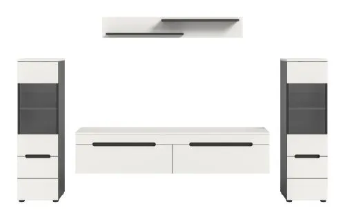 Wohnwand Anbauwand Canu | 3-teilig | weiß / Basalt Grau | LED Beleuchtung 1