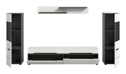 Wohnwand Anbauwand Canu | 3-teilig | weiß / Basalt Grau | LED Beleuchtung 1
