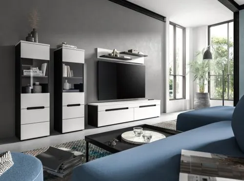 Wohnwand Anbauwand Canu | 3-teilig | weiß / Basalt Grau | LED Beleuchtung