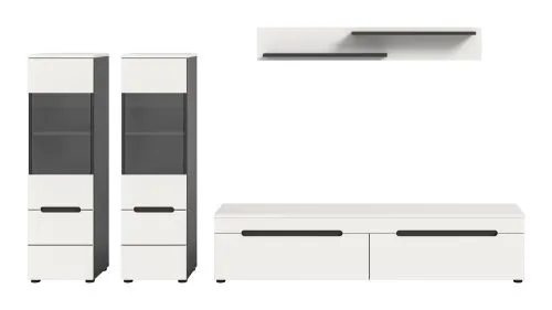 Wohnwand Anbauwand Canu | 3-teilig | weiß / Basalt Grau | LED Beleuchtung