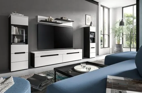 Wohnwand Anbauwand Canu | 3-teilig | weiß / Basalt Grau | LED Beleuchtung