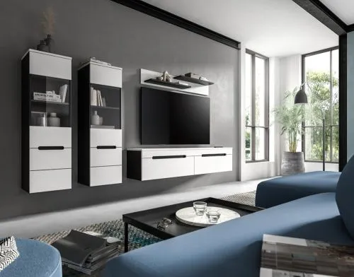 Wohnwand Anbauwand Canu | 3-teilig | weiß / Basalt Grau | LED Beleuchtung