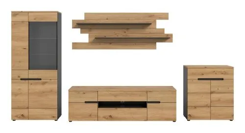 Wohnwand Anbauwand Canu | 4-teilig | Artisan / Basalt Grau | LED Beleuchtung 1
