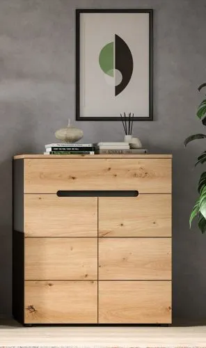 Wohnwand Anbauwand Canu | 4-teilig | Artisan / Basalt Grau | LED Beleuchtung 1