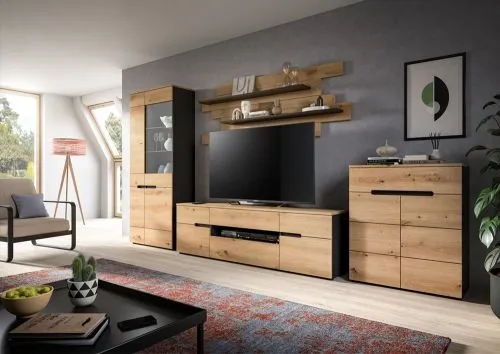 Wohnwand Anbauwand Canu | 4-teilig | Artisan / Basalt Grau | LED Beleuchtung