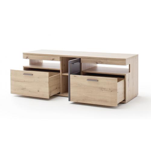 Wohnwand Anbauwand Cortona | Balkeneiche / anthrazit | 4-teilig | LED Beleuchtung