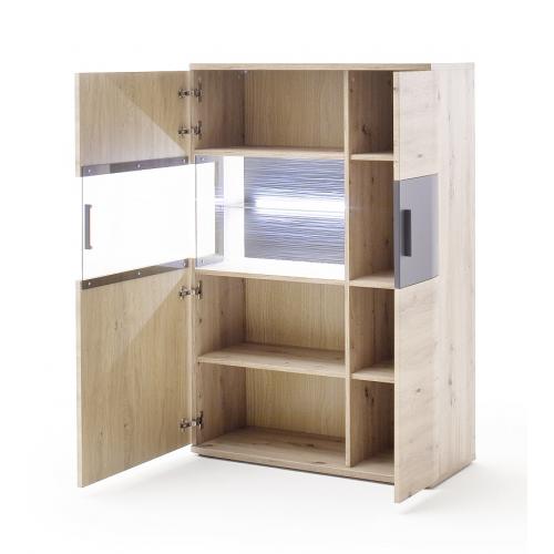 Wohnwand Anbauwand Cortona | Balkeneiche / anthrazit | 4-teilig | LED Beleuchtung