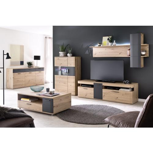 Wohnwand Anbauwand Cortona 2 | Balkeneiche / anthrazit | 3-teilig | LED Beleuchtung