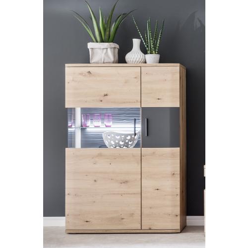 Wohnwand Anbauwand Cortona 2 | Balkeneiche / anthrazit | 3-teilig | LED Beleuchtung