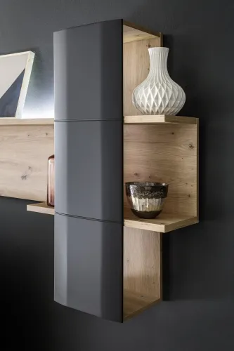 Wohnwand Anbauwand Cortona 2 | Balkeneiche / anthrazit | 3-teilig | LED Beleuchtung