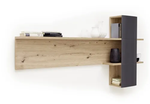 Wohnwand Anbauwand Cortona 2 | Balkeneiche / anthrazit | 3-teilig | LED Beleuchtung
