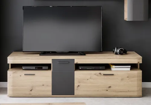 Wohnwand Anbauwand Cortona 2 | Balkeneiche / anthrazit | 3-teilig | LED Beleuchtung