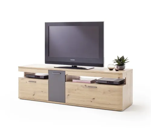 Wohnwand Anbauwand Cortona 2 | Balkeneiche / anthrazit | 3-teilig | LED Beleuchtung