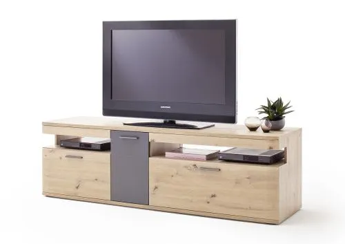 Wohnwand Anbauwand Cortona | Balkeneiche / anthrazit | 3-teilig | LED Beleuchtung 3