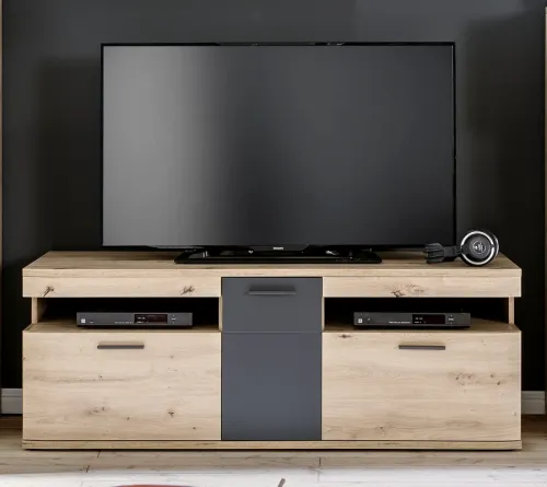 Wohnwand Anbauwand Cortona | Balkeneiche / anthrazit | 4-teilig