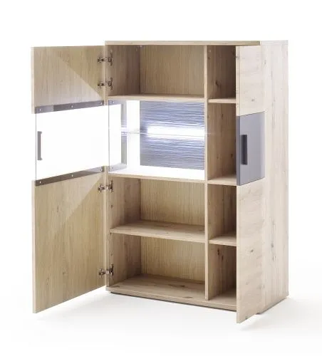 Wohnwand Anbauwand Cortona | Balkeneiche / anthrazit | 4-teilig | LED Beleuchtung 1