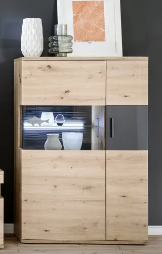 Wohnwand Anbauwand Cortona | Balkeneiche / anthrazit | 4-teilig | LED Beleuchtung