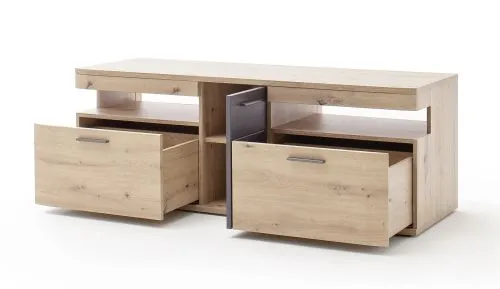 Wohnwand Anbauwand Cortona | Balkeneiche / anthrazit | 4-teilig | LED Beleuchtung 7