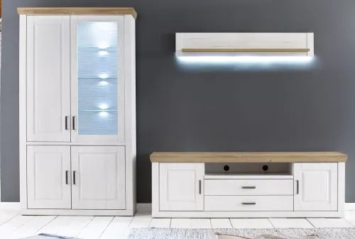 Wohnwand Anbauwand II Brixen | Landhaus modern | Pinie Aurelio / Grandson Oak | 3-teilig | LED Beleuchtung 2