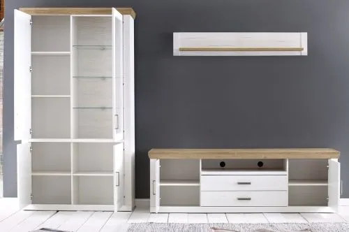 Wohnwand Anbauwand II Brixen | Landhaus modern | Pinie Aurelio / Grandson Oak | 3-teilig | LED Beleuchtung