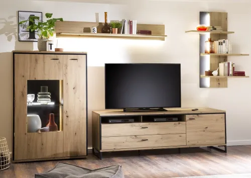 Wohnwand Anbauwand II Buenos Aires | Balkeneiche | 4-teilig | LED Beleuchtung