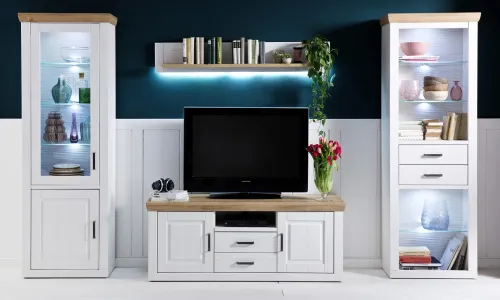 Wohnwand Anbauwand III Brixen | Landhaus modern | Pinie Aurelio / Grandson Oak | 4-teilig | LED Beleuchtung